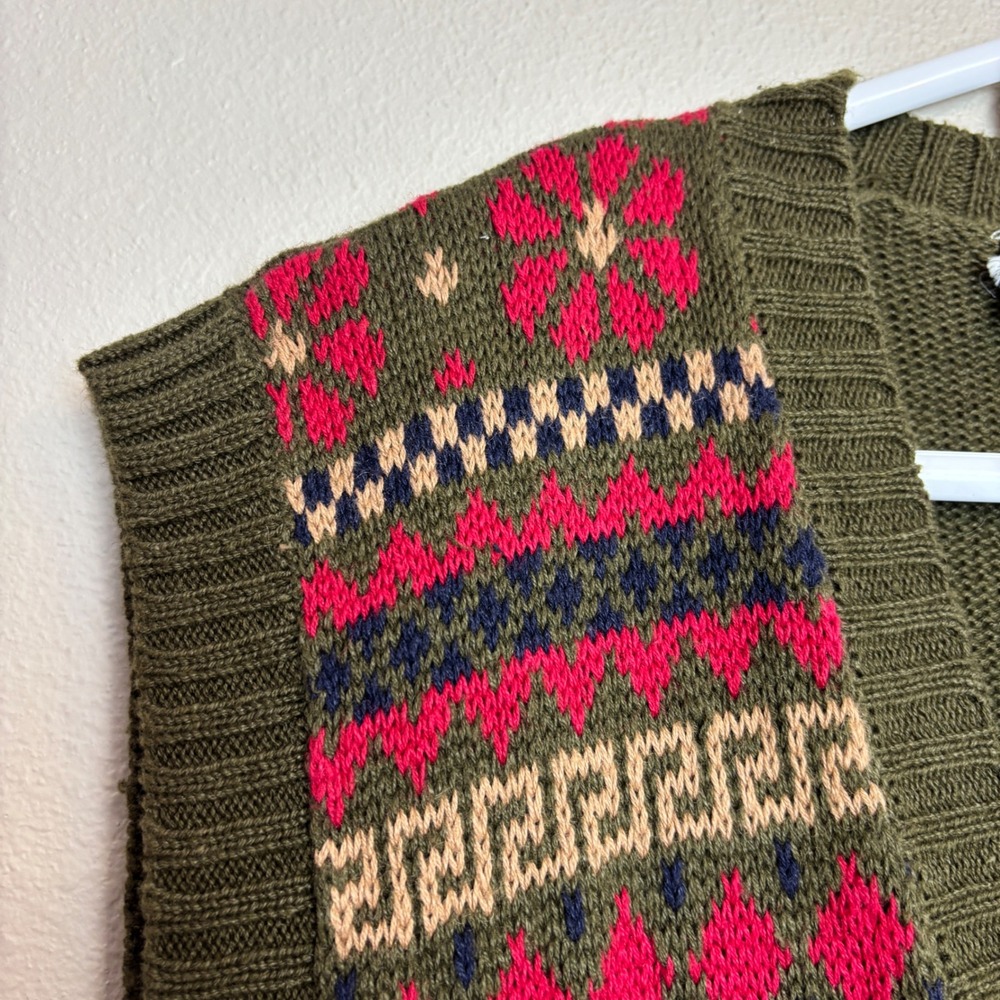 Vintage Catalina Fair‎ Isle Sweater Vest Womens Large Olive Green Pink Granny L - Picture 7 of 11